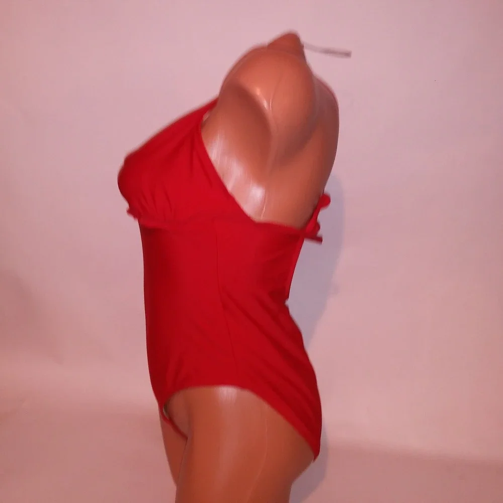 Old Navy Swim One Piece Medium Red Solid Removable Padding Wireless